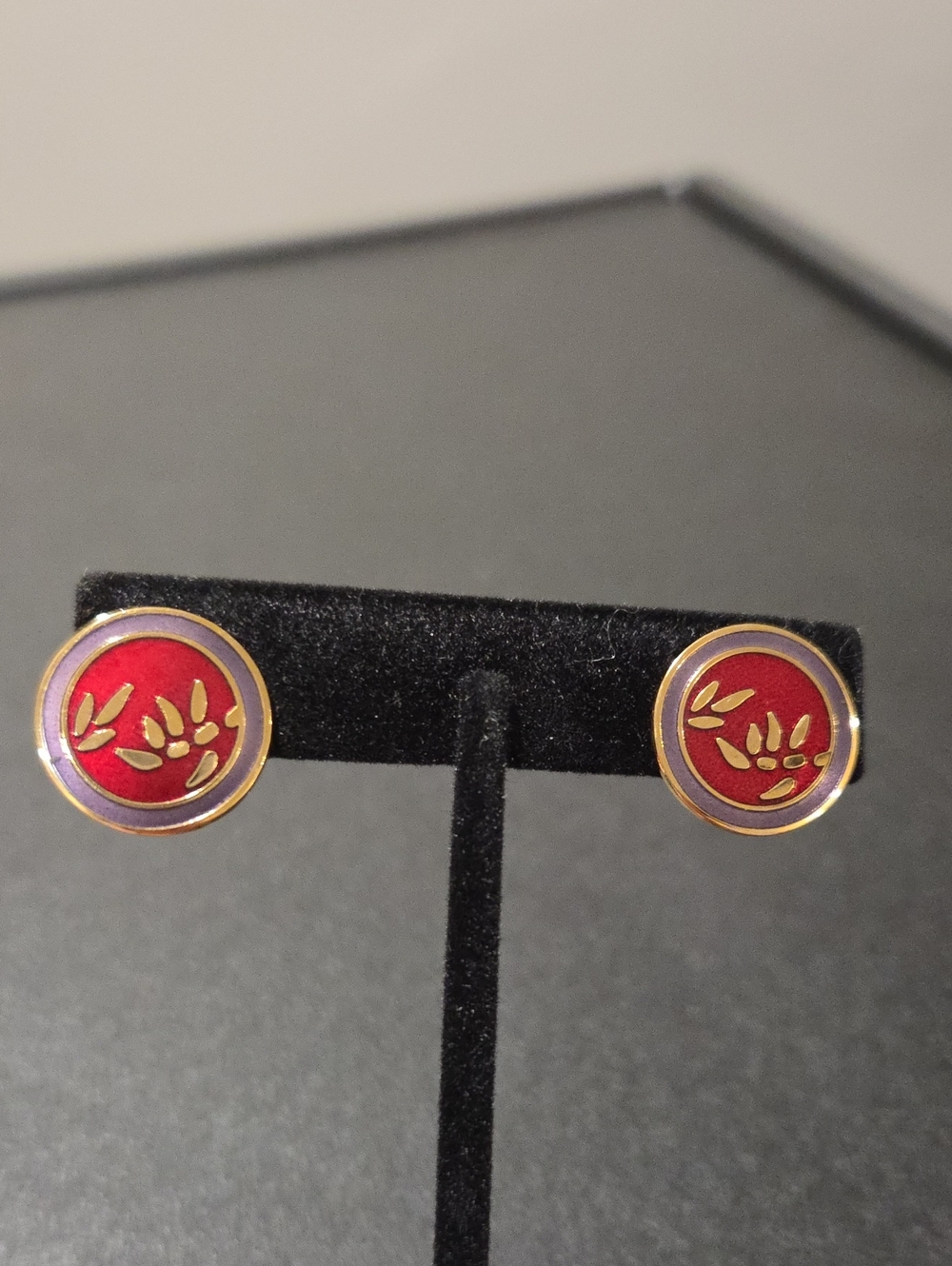 Laurel Burch "Bamboo" Gold-Tone Red Enamel Stud Earrings - Women Jewelry